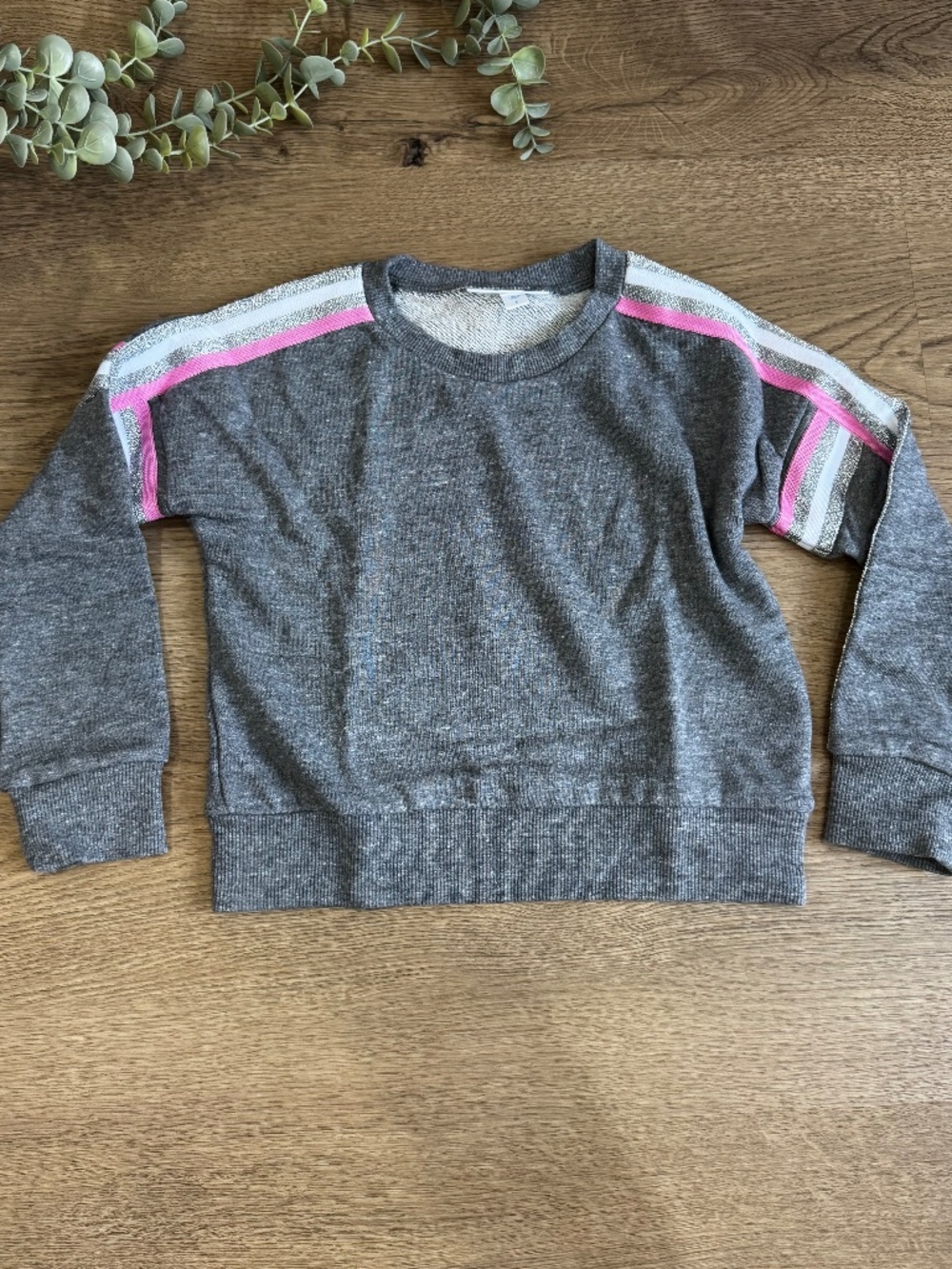 Rockets of Awesome Girls Size 4 Gray Pink Stripe Crewneck Sweatshirt